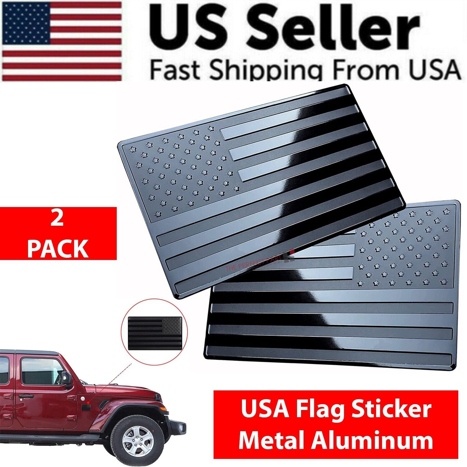 Blackout USA Flag Metal Emblem Pair