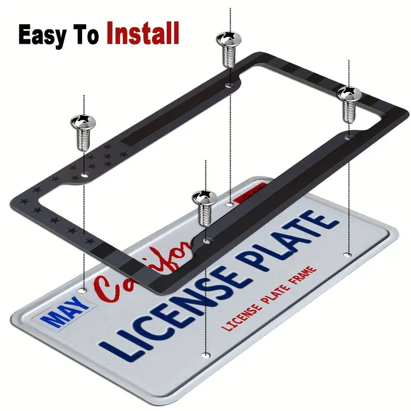 Black 3D USA Flag License Plate Frame