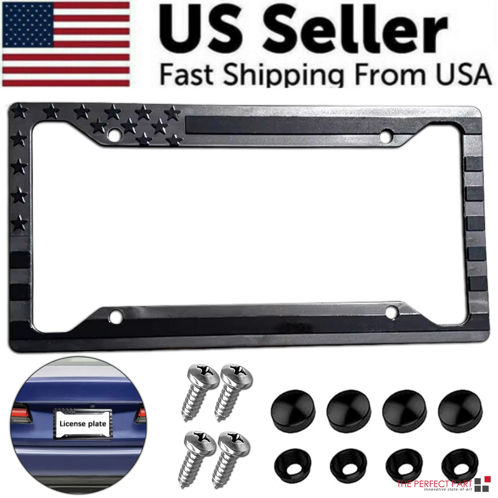 Black 3D USA Flag License Plate Frame