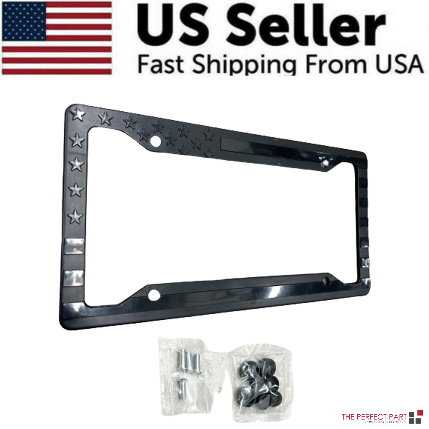 Black 3D USA Flag License Plate Frame