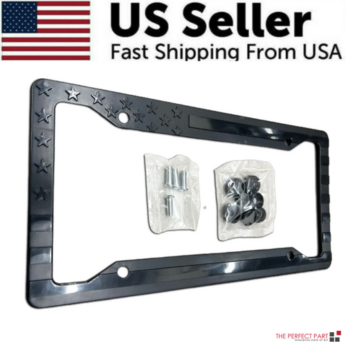 Black 3D USA Flag License Plate Frame
