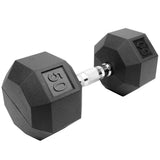 Rubber Coated Hex Dumbbells with Chrome and Textured Handle - 50 Lb. Single